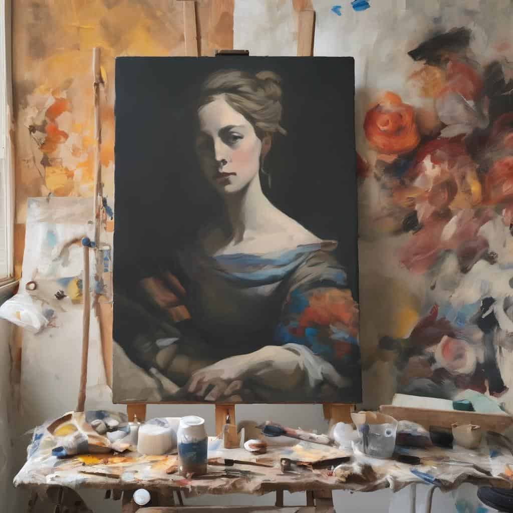 Εξαιρετικό πορτραίτο γυναίκας σε καμβά, δημιουργική ζωγραφική τέχνης με παραδοσιακή τεχνική.